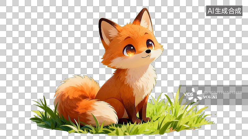 【AI数字艺术】卡通狐狸坐草丛图片图片素材