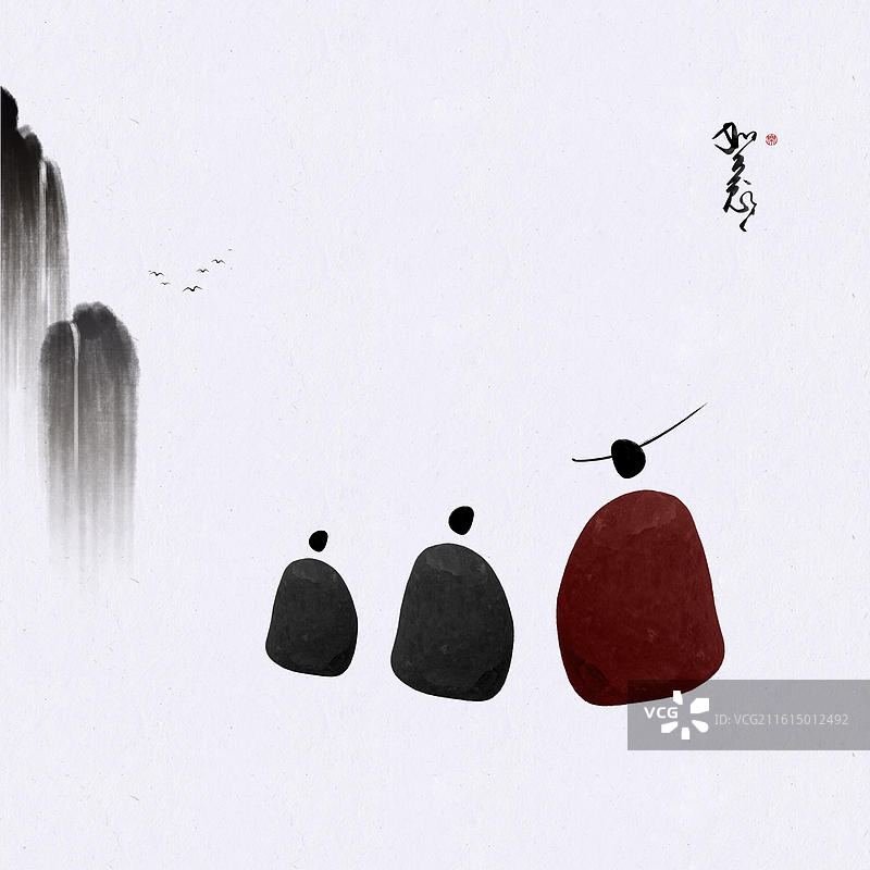 新中式水墨禅意小僧插画装饰画图片素材