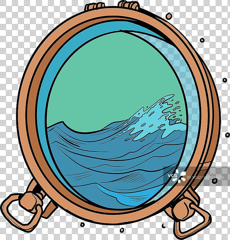 波普艺术复古风格的封闭舱口，俯瞰大海图片素材