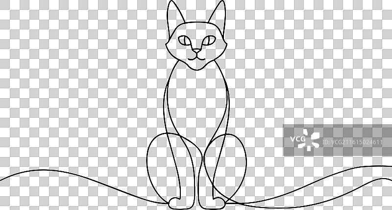猫咪的连续线条艺术，白色背景图片素材