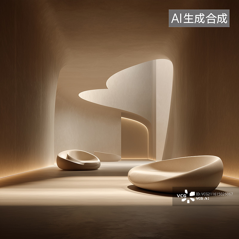 【AI数字艺术】抽象极简室内图片素材