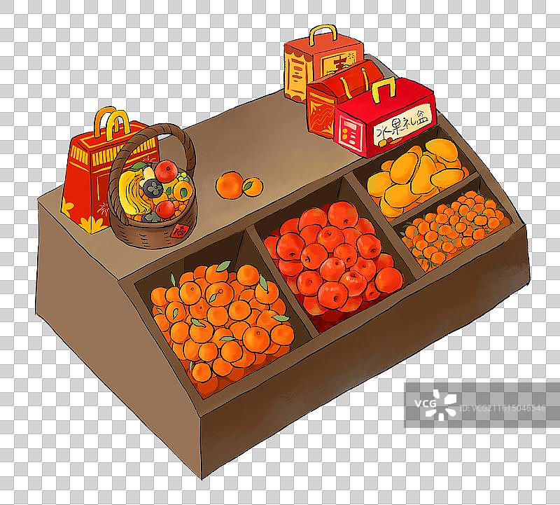 春节年俗插画赶大集插画元素卖水果的货摊图片素材