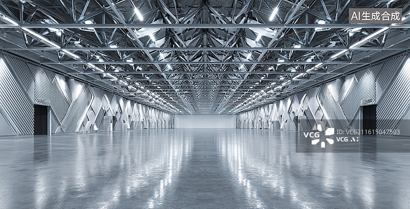 【AI数字艺术】现代化工业展厅内部图片素材