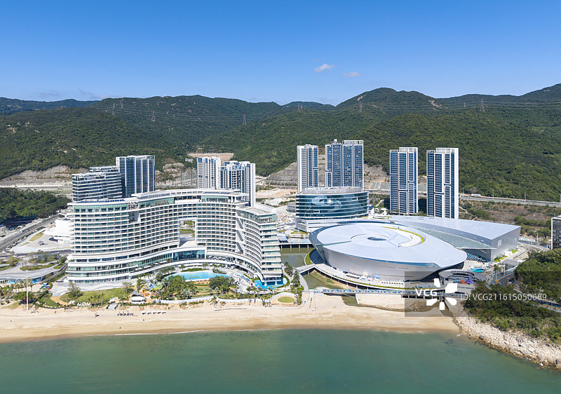 深圳小梅沙美高梅酒店及海洋世界海洋馆航拍图片素材