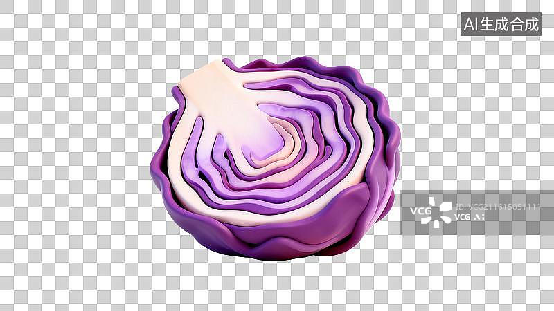 【AI数字艺术】紫色卷心菜3D插画 卡通风格紫甘蓝切面图片素材