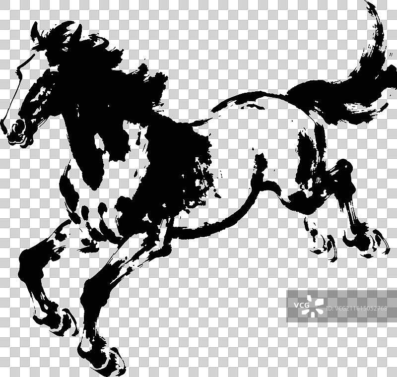 水墨画马剪影图片素材