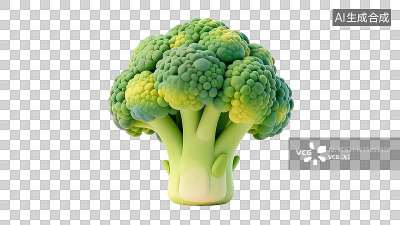 【AI数字艺术】卡通西兰花3D模型 绿色蔬菜西兰花插画图片素材