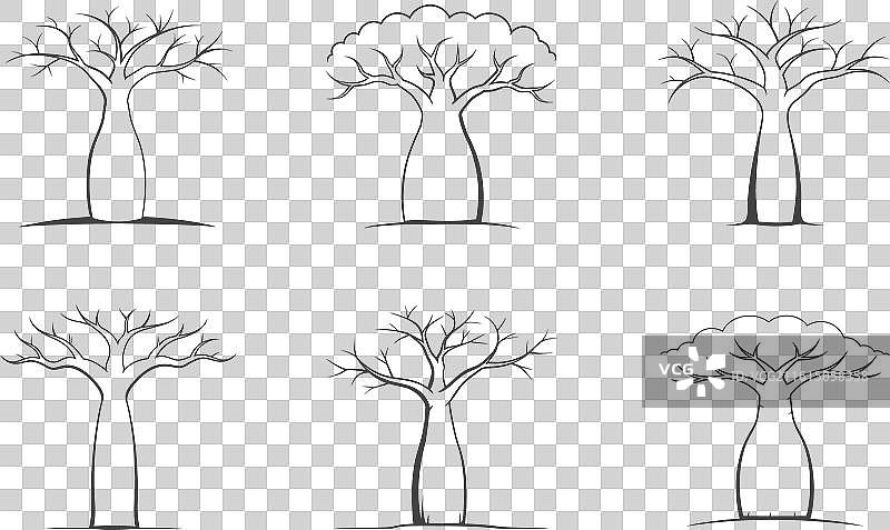 打印死亡猴面包树线条艺术集图片素材