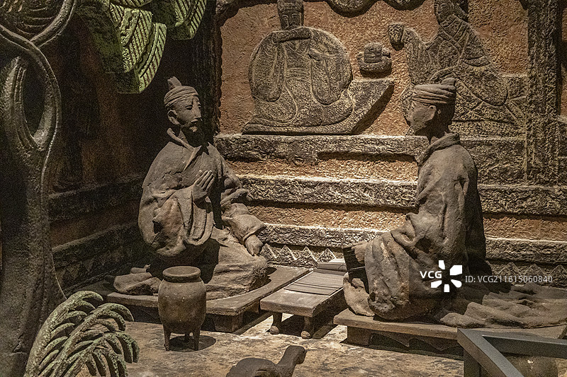 北京路县故城遗址博物馆“千年之城——路县故城遗址文化展”：汉朝百姓劳作休息场景图片素材