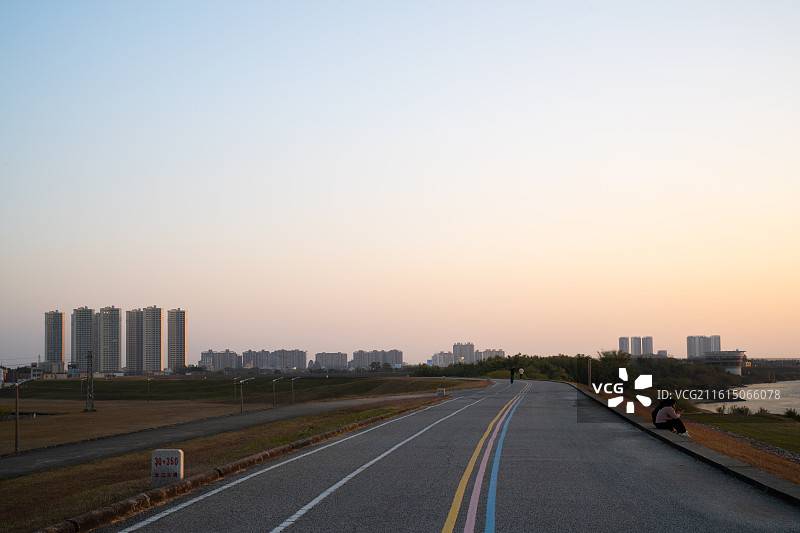 北江大堤夕阳图片素材