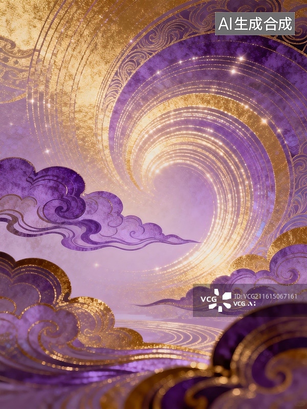 【AI数字艺术】紫金云纹漩涡背景图片素材