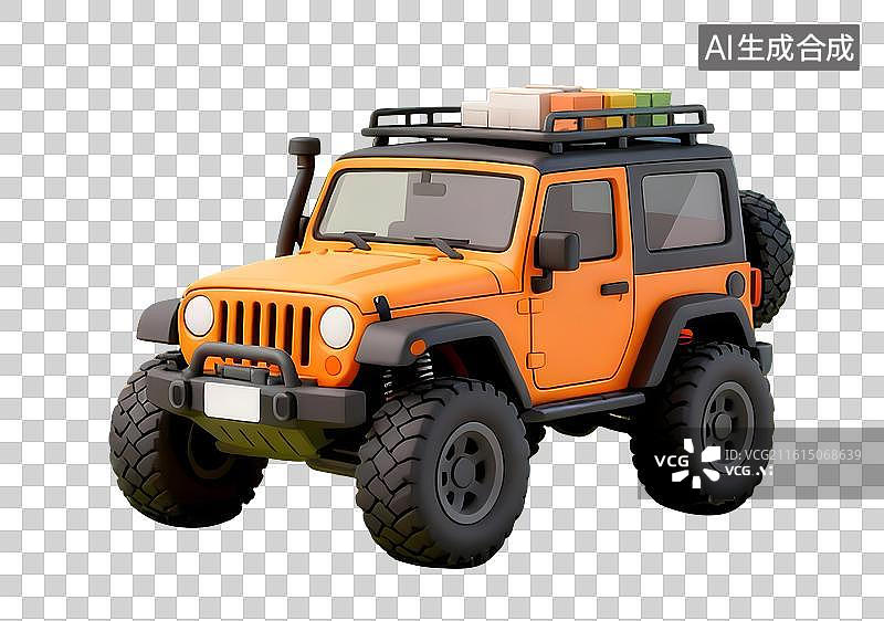 【AI数字艺术】AIGC:3D四驱车吉普车越野车，自驾游，汽车元素，免抠图形图片素材