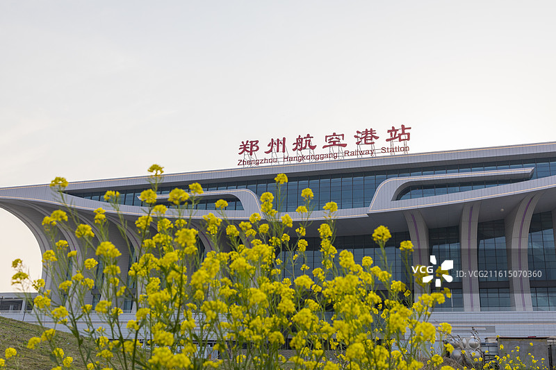 郑州航空港站，高铁站，油菜花，春天图片素材