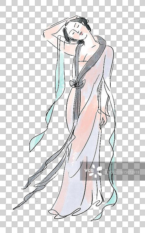 中国风新中式古风古典传统文化古装古人古代古时候美女仕女水墨风水墨画人物中国画女性日常生活插画图片素材