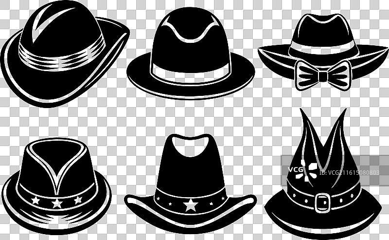 一套黑帽风格的线条艺术轮廓手绘图片素材