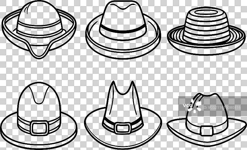 一套帽子和不同的平顶帽及帽子图标图片素材