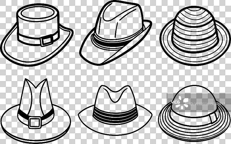 帽子和不同平顶帽及帽子的图标集图片素材