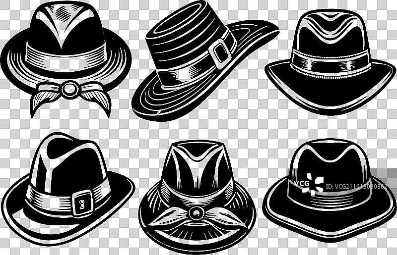 帽子和不同平顶帽及帽子的图标集图片素材