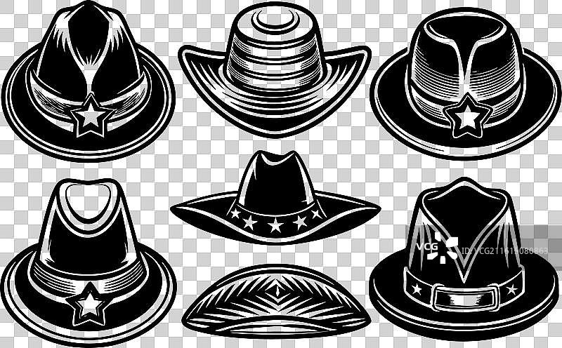 各种平顶帽和帽子的图标集图片素材