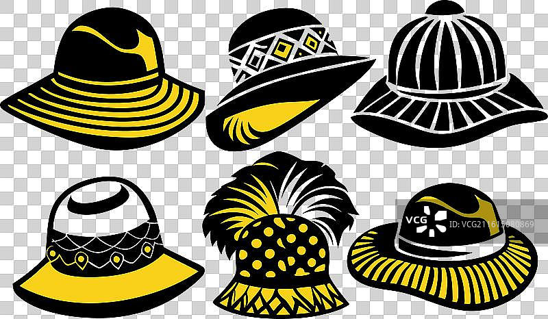 一套帽子和不同的平顶帽和帽子图标图片素材