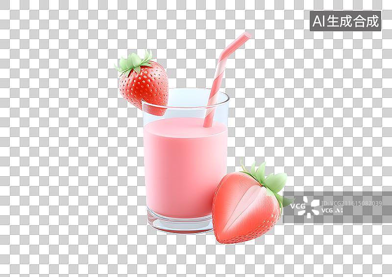 【AI数字艺术】一杯粉红的草莓汁图片素材