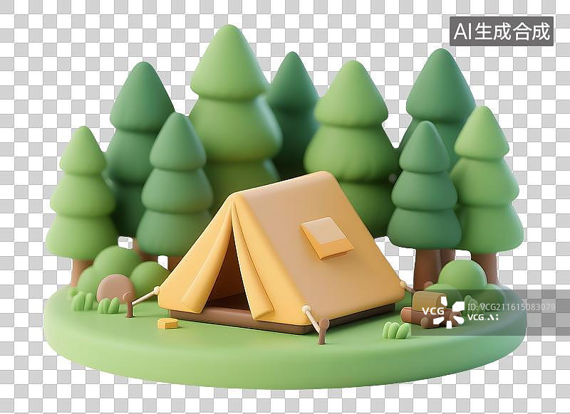 【AI数字艺术】AIGC：草地上的露营帐篷，户外露营场景，设计元素免抠图形图片素材