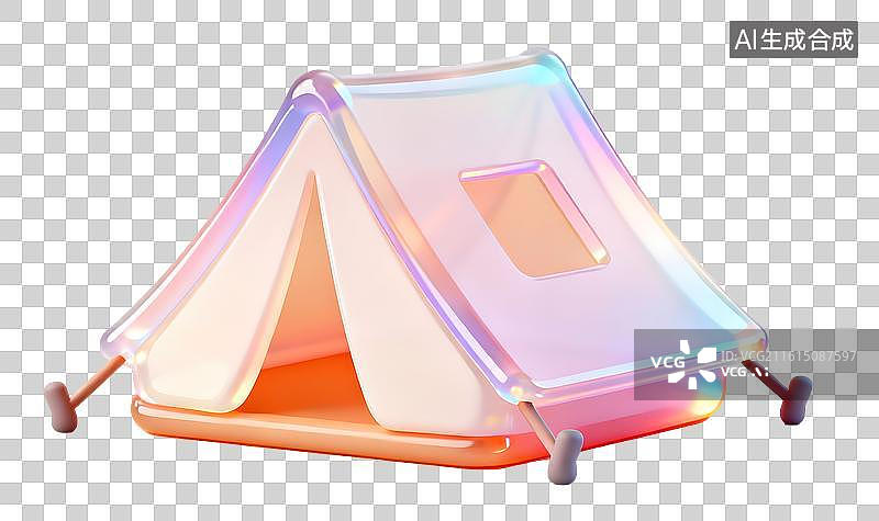 【AI数字艺术】AIGC：3D果冻风格露营帐篷，设计元素，免抠图形图片素材