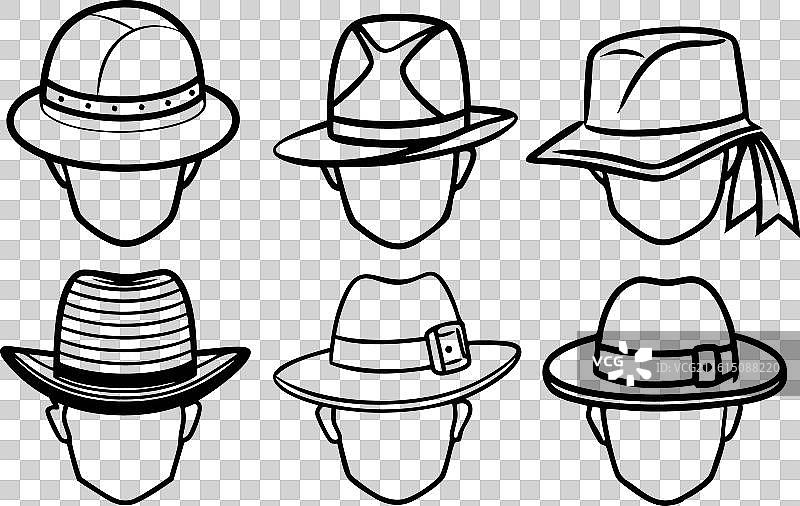 帽子和不同平顶帽和帽子图标集图片素材