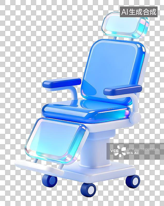 【AI数字艺术】AIGC：3D玻璃材质 果冻风格 医疗椅子，医疗器械元素，免抠图图片素材