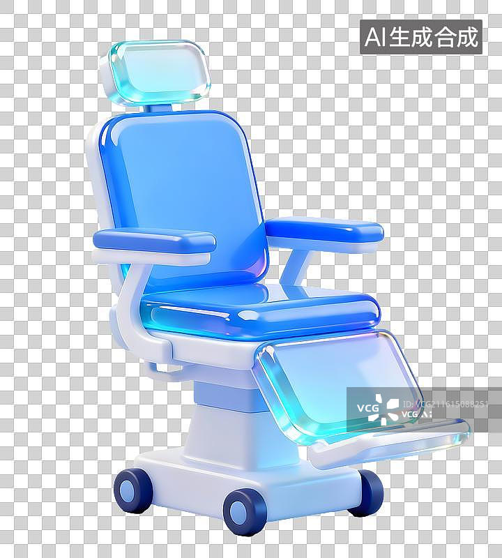 【AI数字艺术】AIGC：3D玻璃材质 果冻风格 医疗椅子，医疗器械元素，免抠图图片素材