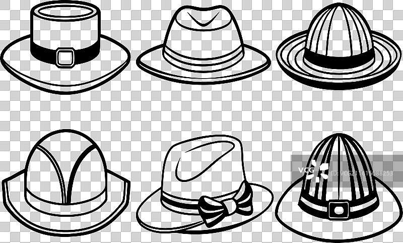 一套帽子和不同的平顶帽及帽子图标图片素材