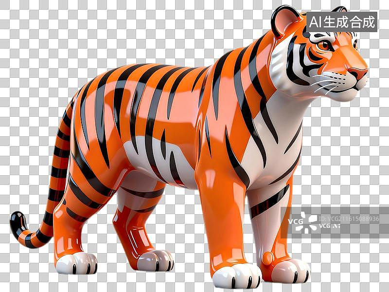 【AI数字艺术】橙色条纹老虎立体模型图片素材