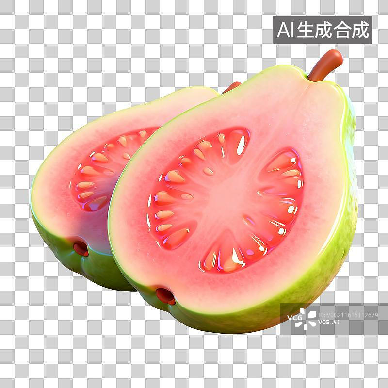 【AI数字艺术】3D渲染，卡通水果，芭乐，番石榴，水果，免抠元素图片素材