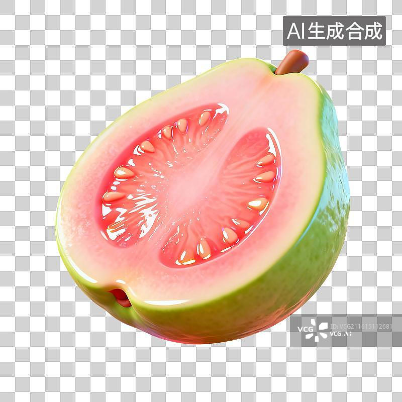 【AI数字艺术】3D渲染，卡通水果，芭乐，番石榴，水果，免抠元素图片素材
