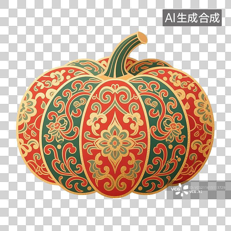 【AI数字艺术】中国风手绘插画，南瓜，，植物，免抠元素图片素材