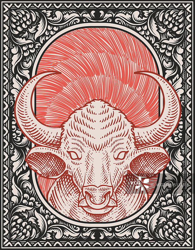 复古公牛，雕刻风格图片素材