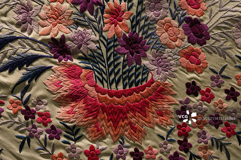 广东省博物馆藏清代约1900年广绣花束纹披肩图片素材