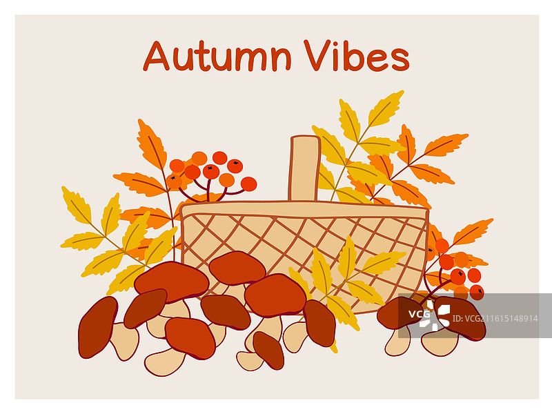 装满蘑菇的鲜艳的秋季篮子图片素材