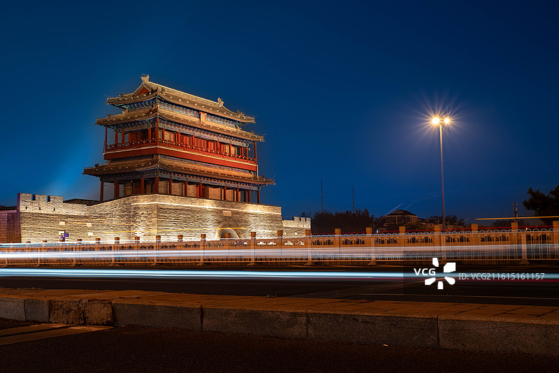 永定门蓝调夜景图片素材