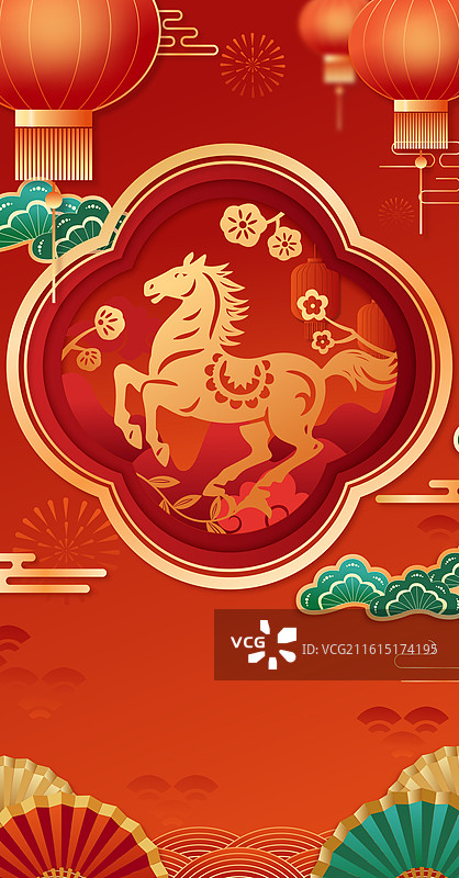 国风2026马年新年春节金色剪纸矢量插画图片素材