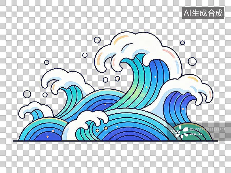 【AI数字艺术】扁平海浪插画元素图片素材