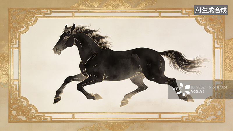 【AI数字艺术】奔腾的黑马艺术画图片素材