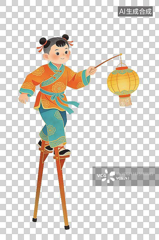 【AI数字艺术】踩高跷的小孩插画图片素材