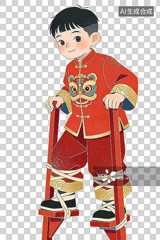 【AI数字艺术】踩高跷的小孩插画图片素材