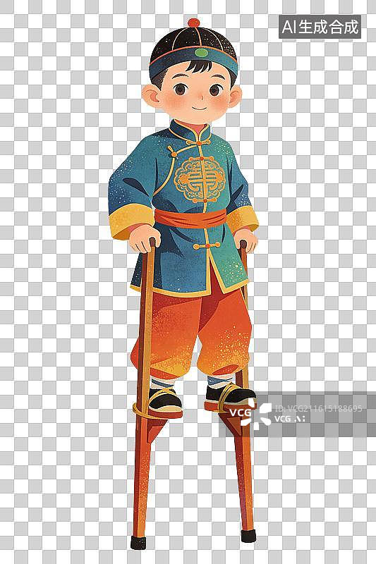 【AI数字艺术】踩高跷的小孩插画图片素材