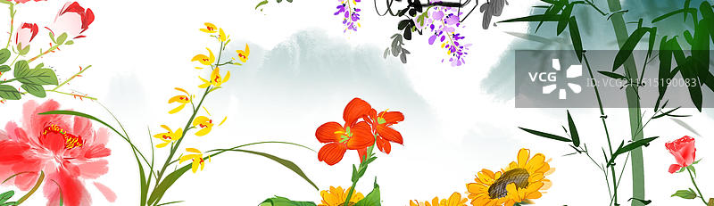 中国风 水墨 图画书 传统文化 插图 春天 百花盛开 百花图卷 花 长卷图片素材