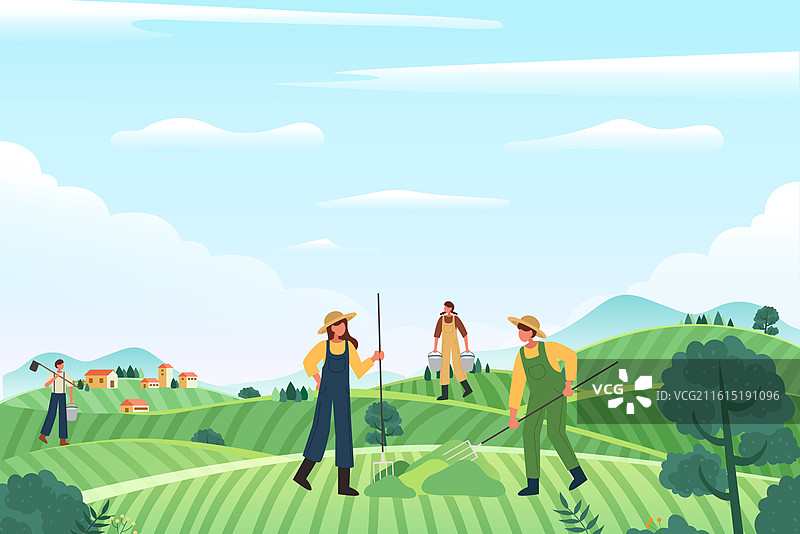 梯田和农民图片素材