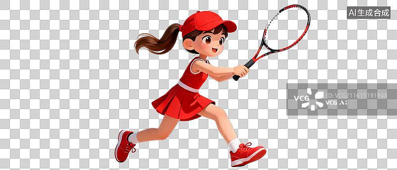 【AI数字艺术】卡通女孩打网球图片图片素材