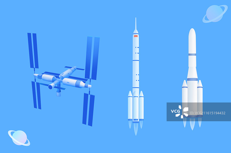 空间站与火箭插画，中国航天日世界航天日，航天成就庆典智能科技图片素材