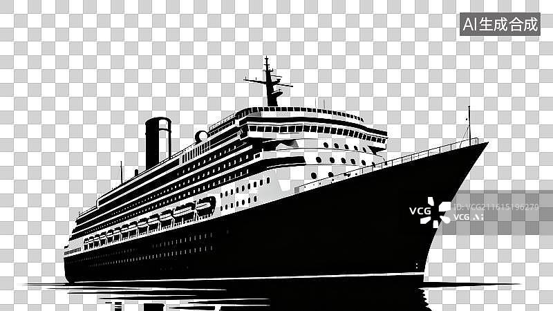 【AI数字艺术】邮轮黑白色航海旅游场景图片素材